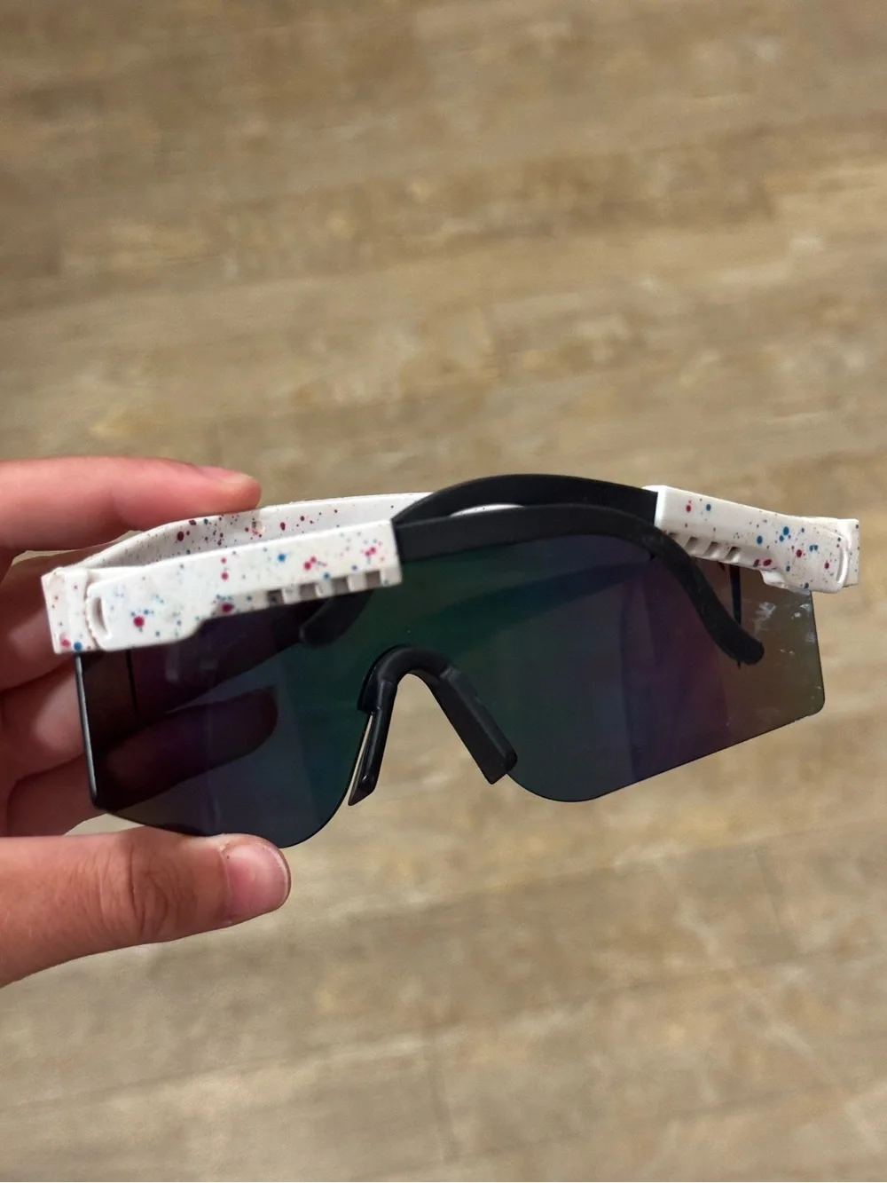 Pit Viper Sunglasses White Frame Colorful Paint Splatter Accents Reflective